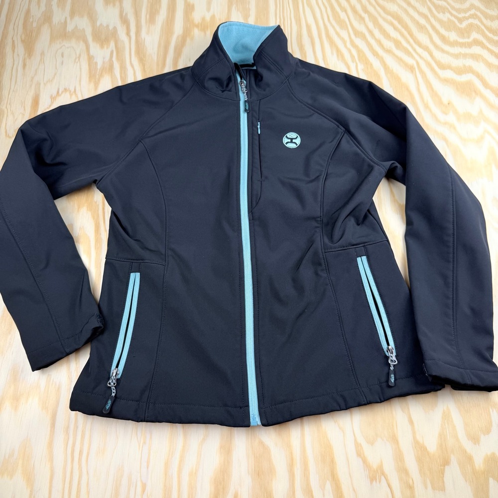 Hooey Womens Black Turquoise Fleece Lined Softshell Full Zip Jacket Size Medium